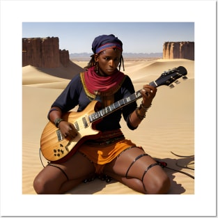 electric guitar touareg player in the desert landescape music heavy metal Posters and Art